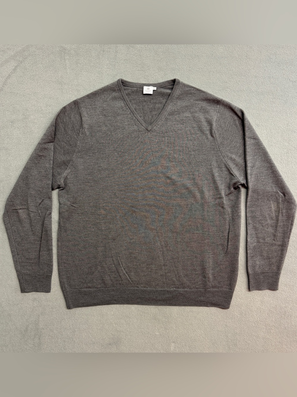 Sunspel Sweater XL Men's Merino Wool V Neck Pullover Long Sleeve Sweater Gray